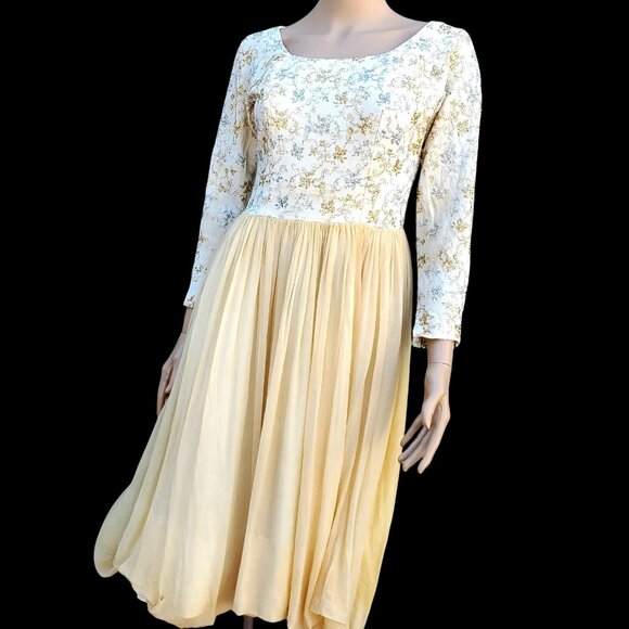 Distresseed 1950s Vintage Saks Fifth Avenue Silk Chiffon Evening Dress S Stains - Picture 1 of 11